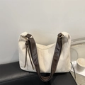 Schicke beige Canvas-Umhängetasche mit braunen Lederriemen und Reißverschluss für Arbeit - Weiß
