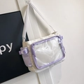 White canvas crossbody bag with purple trim and clear display window for students - White and Purple