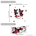 Sticker mural créatif visage de femme et papillons rouges pour décoration de chambre - Style Visage d'Art Papillon Rouge / 30x60cm