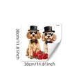 Détail d'adhésif de fenêtre 30x30cm pour la Saint-Valentin avec caniches et roses - Style rose chiens gentleman (HA1026) / Carré Standard