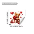 Detail of Valentine teddy bear glass sticker with red hearts and rose gift box - 30x30cm