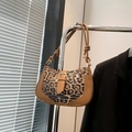 Vintage leopard print shoulder bag with brown faux leather and knotted strap detail - Brown
