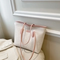 Grande borsa tote bianco crema con manici rosa e motivi a cartoni animati a rilievo - Senza Ciondolo / Rosa