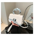 Detail of white leather handbag with silver liquid metal handle and metallic buckle - White