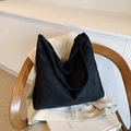 Minimalist black faux suede tote bag with a soft texture and large capacity style - Black