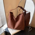 Brown matte tote bag with large capacity and minimalist shoulder strap design - Brown