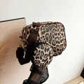 Fashionable leopard print shoulder bag with matching round coin purse and gold hardware - Brown