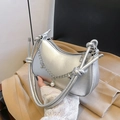 Silver wrinkled shoulder bag with thick rope strap and heart pearl chain charms - Silver