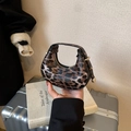 Mini crescent handbag with leopard print pattern and gold hardware finish - Coffee