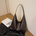 Minimalistische große kaffeebraune Hobo-Schultertasche mit Retro-Kunstledertextur - Kaffeebraun