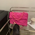 Quilted crossbody bag in bright fuchsia nylon with thick chain strap and diamond pattern - Rose Pink