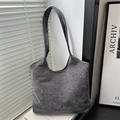 Graue strukturierte Stoff-Tote Bag mit passenden Lederriemen für minimalistische Looks - Grau