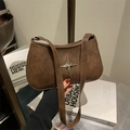 Borsa sottobraccio vintage in pelle PU marrone con fibbia a stella argento Y2K - Marrone