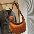 Sac hobo chic en velours côtelé orange avec broderies et petit porte-monnaie rond - Marron