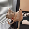 Borsa sottobraccio in tela kaki chiaro con fibbia argentata e finiture in pelle PU - Cachi
