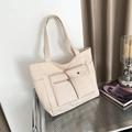 Schicke beige Canvas-Einkaufstasche mit mehreren Taschen für Büro und Schule Pendeln - Weiß