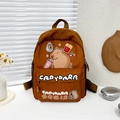Καφέ νάιλον σακίδιο πλάτης Capybara για μαθητές με χαριτωμένα αυτοκόλλητα και τσέπες - Καφέ Στυλ Διακόσμησης με Αυτοκόλλητα (Στυλ 3)