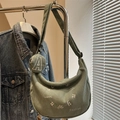 Sac bandoulière en velours côtelé vert herbe avec broderie et mini porte-monnaie - Vert clair