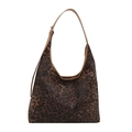 Sac hobo en toile léopard avec bordure en cuir marron et bandoulière réglable - Léopard Café