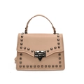 Schicke nudefarbene Umhängetasche mit Metallnieten und Vintage-Druckverschluss - Khaki