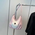 Sac bandoulière en similicuir rose avec écusson chien en peluche et sangle ajustable - Rose