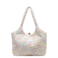 Bolso tote de punto multicolor de estilo japonés con gran capacidad de carga - Rosa