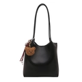 Large vintage black tote bag with plush bear charm and striped scarf accessory - Bag / Black