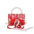 Elegante borsa in tweed rosso e bianco per bambina con manico di perle e fiocco - Stile Fiocco Pendente 1