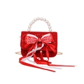 Borsa a tracolla rossa in tweed per bambina con manico di perle e fiocco decorativo - Stile Fiocco Pendente 4