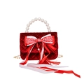 Borsa da bambina in velluto rosso con manico di perle e fiocco floreale tradizionale - Stile Fiocco Pendente 5
