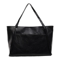 Bolso tote vintage negro de cuero mate con gran capacidad y detalle de bolsillo frontal - Negro