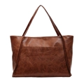Bolso tote vintage de cuero sintético marrón oscuro con bolsillo frontal y textura - Marrón