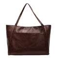 Bolso tote vintage minimalista en cuero sintético marrón oscuro de gran capacidad - Marrón