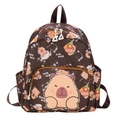 Cute brown cartoon capybara school backpack for children with multiple pockets - Brown