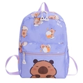Purple ergonomic kids backpack with cute cartoon capybara print for kindergarten - Purple