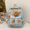 Lichtblauwe schoolrugzak met schattige capibara-print en 3D-knuffeldecoratie - Capibara Cartoon (Blauw) / Blauw