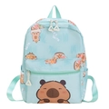 Light blue kids backpack featuring cute Capybara cartoon print with multiple pockets - Green