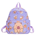 Mochila escolar morada de Capibara con lindo parche bordado y bolsillos laterales de malla - Morado