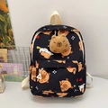Zwarte kinderrugzak met schattige capibara-prints en bijpassende pluche sleutelhanger - Capibara Cartoon (Zwart) / Zwart