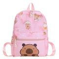Pink kids school backpack featuring cute capybara cartoon prints and adjustable straps - Pink