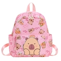 Mochila rosa infantil con estampado de carpincho y bolsillo frontal de nailon - Rosa