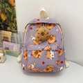 Süßer lila Kinderrucksack mit Cartoon-Bärenmuster und flauschigem Bären-Anhänger - Dunkellila