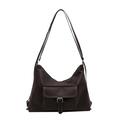 Brown nylon crescent bag with contrast stitching and silver buckle in main view - Brown