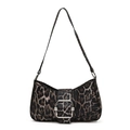 Sac à bandoulière léopard pour femme avec une grande boucle carrée en métal argenté - Marron