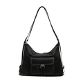 Black crescent shoulder bag with contrast stitching and silver buckle detail - Black