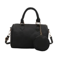 Sac Boston noir en cuir grainé avec détails dorés et petit porte-monnaie assorti - Noir
