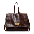 Deep brown oil wax leather backpack with golden oval buckle and top handle for women - Coffee