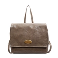 Retro khaki PU leather backpack with gold logo plate and top handle for women - Khaki