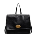 Retro black oil wax leather backpack with golden oval buckle and top handle for women - Black