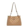 Klassische hellbraune gesteppte Tragetasche mit goldener Kette und modischem Logo - Khaki
